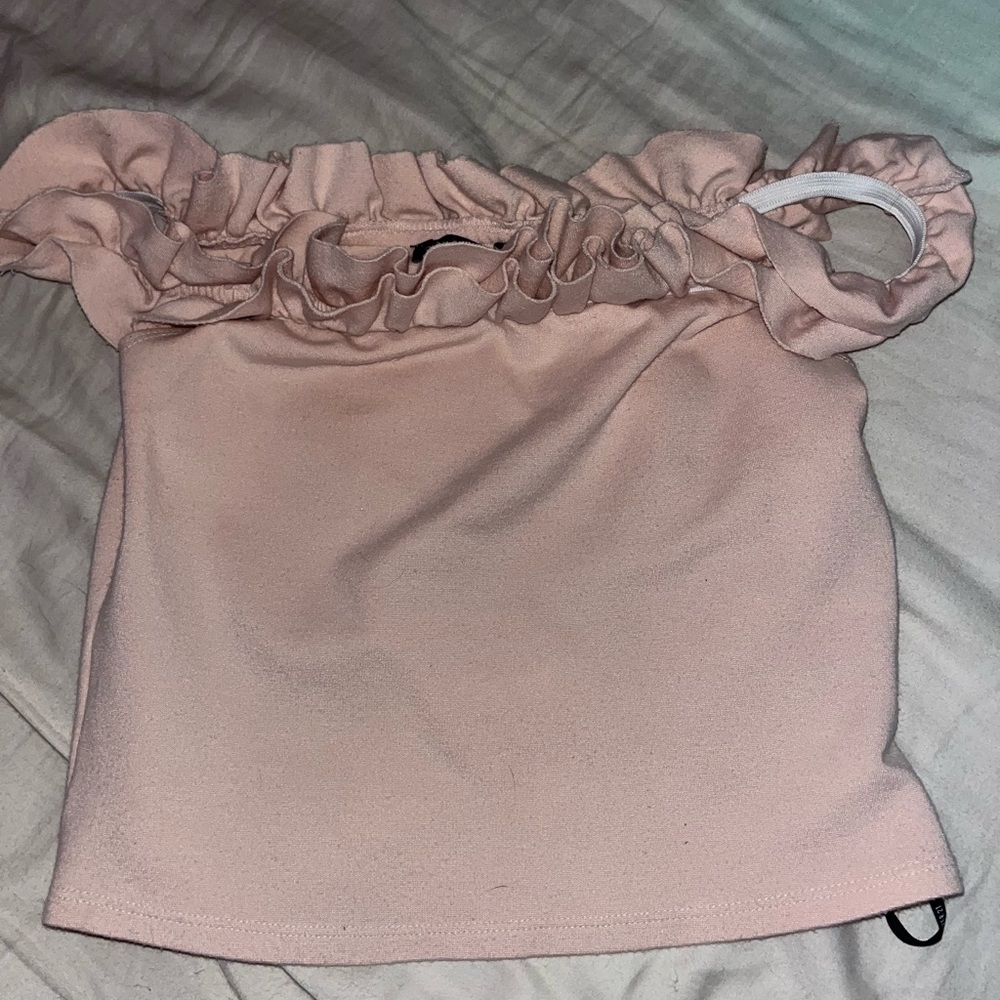pink crop top with with ruffles
